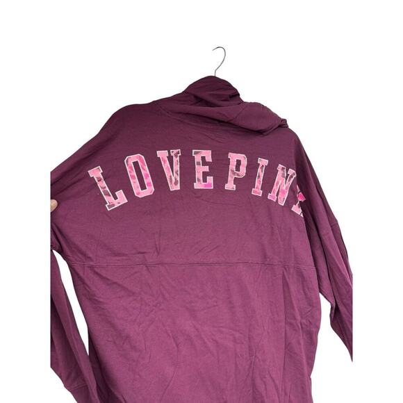 Victoria’s Secret PINK VARSITY PULLOVER HOODIE TEE Glitter Burgundy Size M - Picture 5 of 8
